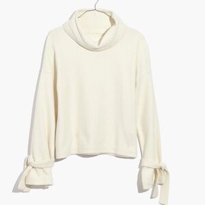 Madewell Mock Neck Tie-Cuff Sweater in an ivory/cream color- 100% cotton small
